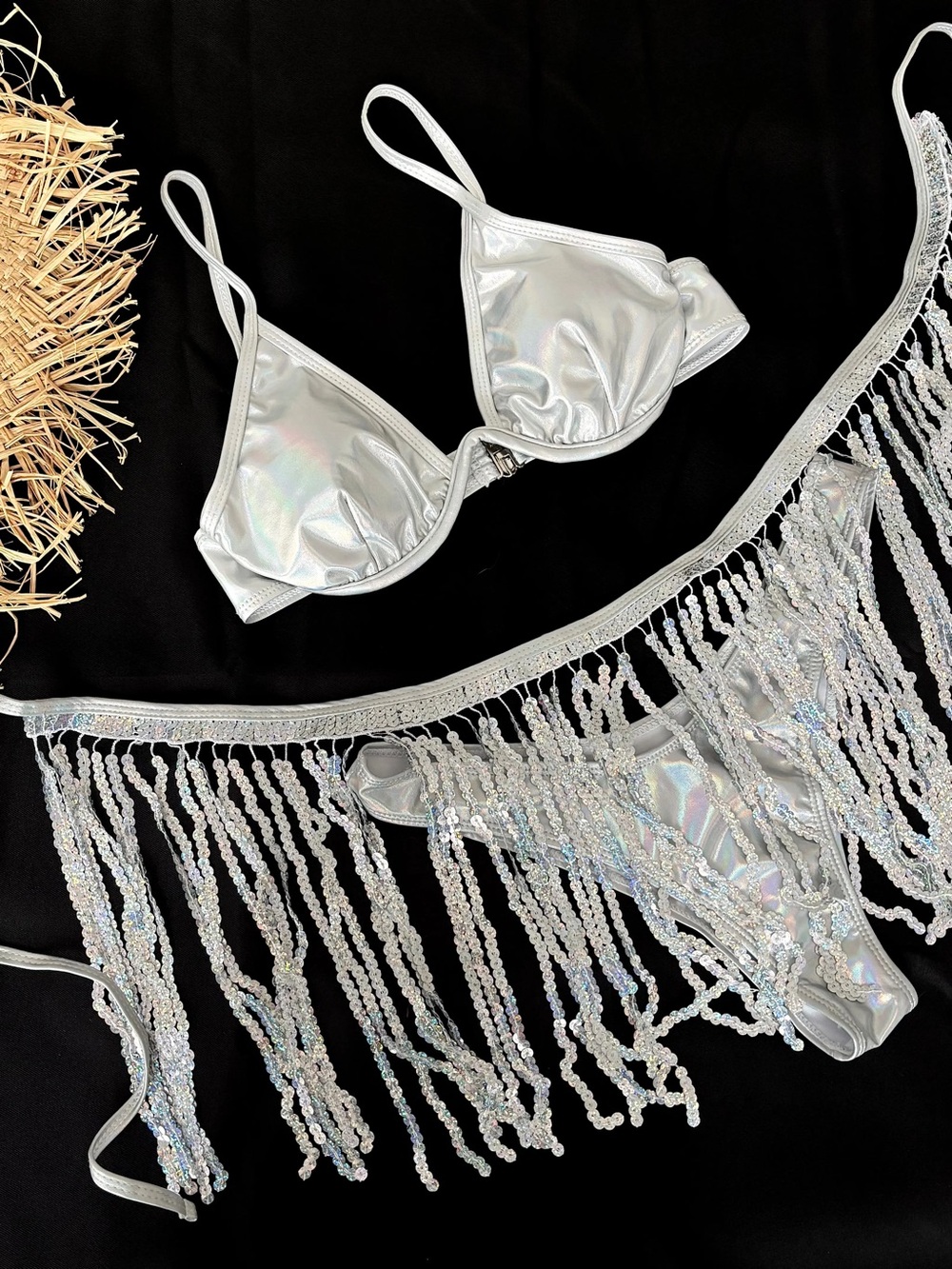 3 Set Bikini Women's Festival Beach Party Wear Triangle Top with Sequin Tassel & - Picture 2 of 6